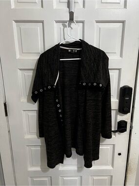 Open-Front Black Women's Cardigan with Grommet Detail